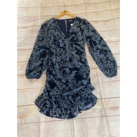NWT Fab'Rik Women's Blue Floral Long Sleeve Classic Dress - Medium - Picture 6 of 15